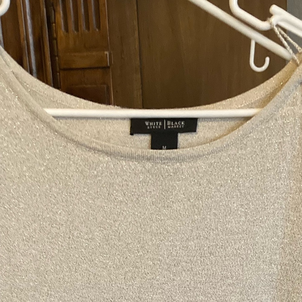 White House black market gold shirt with tassels